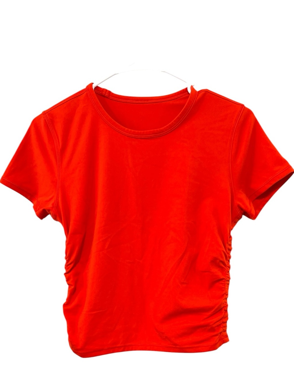 Lululemon Small All It Takes Solar Orange Nulu Ruched Crop Short Sleeve Top